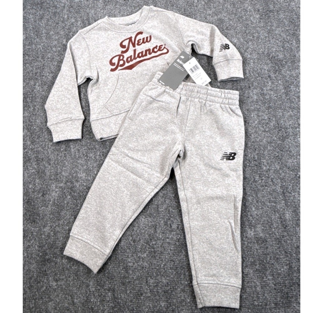 New‎ Balance Boys 2PC Fleece Set 2T Gray Sweatshirt Jogger Pants Logo NWT